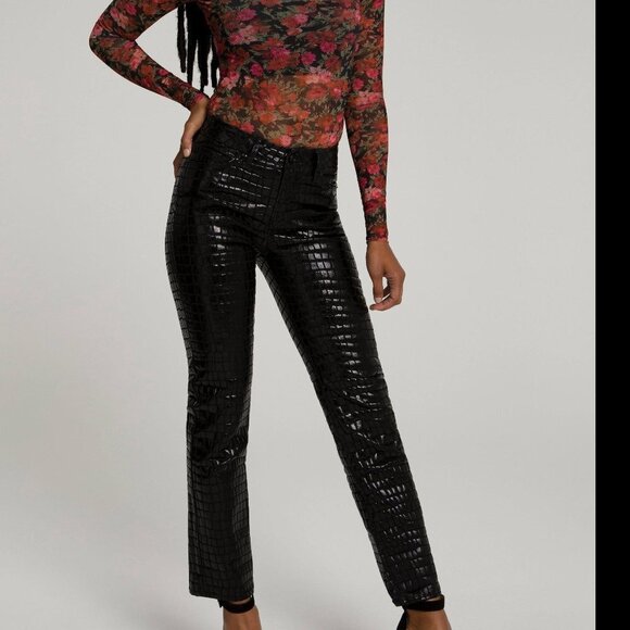 Good American Croc Coated Texture Straight Jeans High Waisted Size 4 Black - Picture 1 of 4